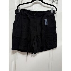 NWT Nine West Paperbag Belted Shorts‎ Womens M High Rise Mineral Black beach